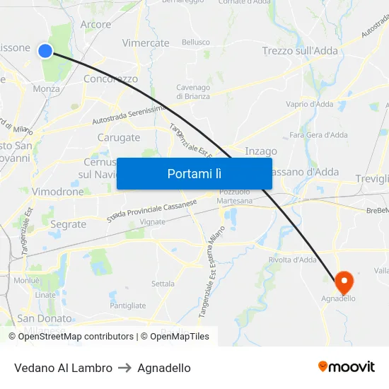 Vedano Al Lambro to Agnadello map