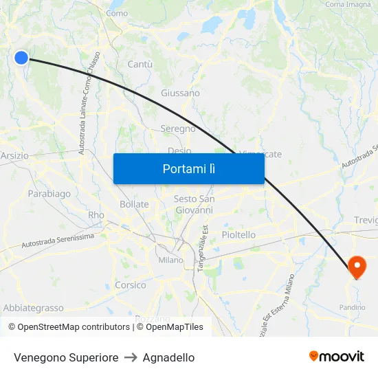 Venegono Superiore to Agnadello map