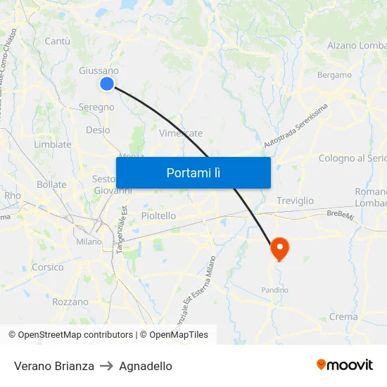 Verano Brianza to Agnadello map