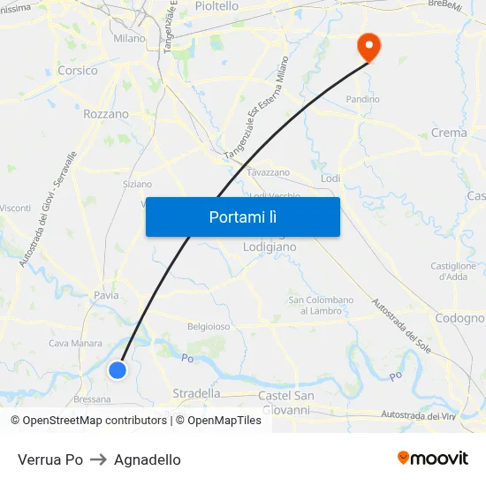 Verrua Po to Agnadello map