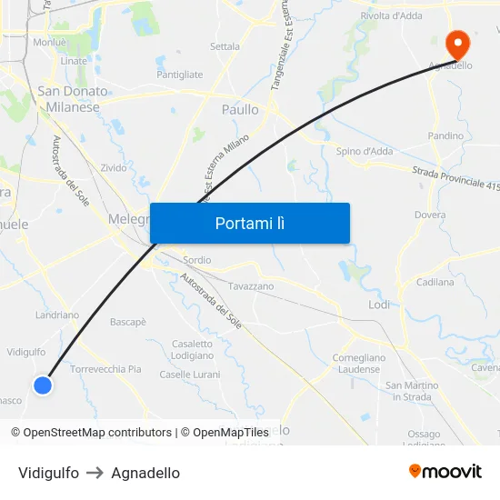 Vidigulfo to Agnadello map