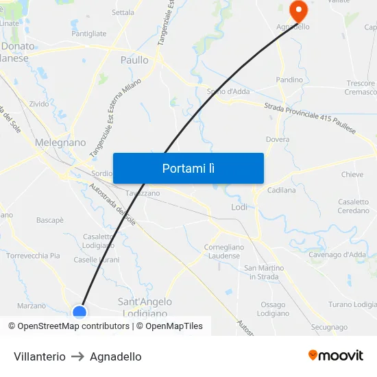 Villanterio to Agnadello map