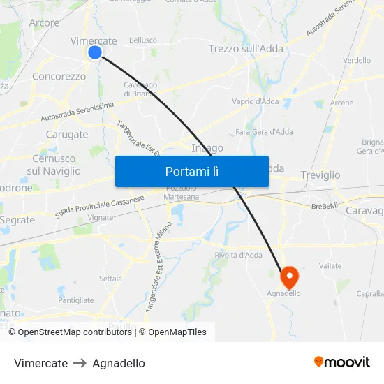 Vimercate to Agnadello map