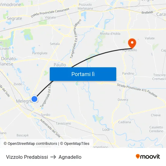 Vizzolo Predabissi to Agnadello map