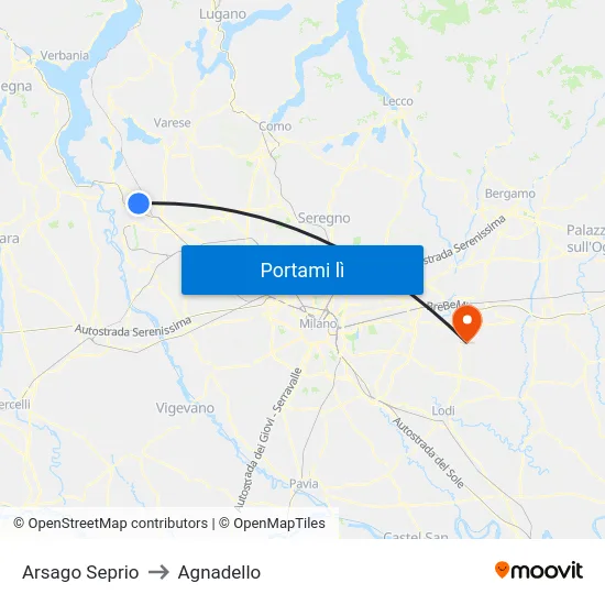 Arsago Seprio to Agnadello map