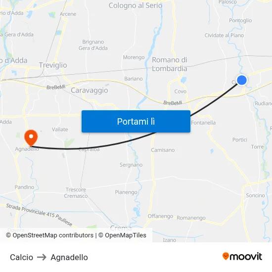 Calcio to Agnadello map
