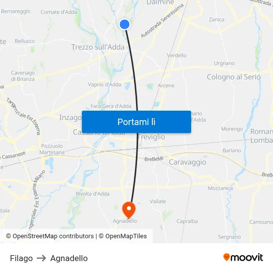 Filago to Agnadello map
