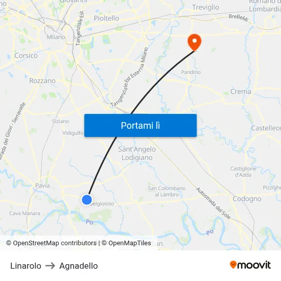 Linarolo to Agnadello map
