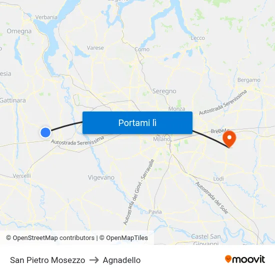 San Pietro Mosezzo to Agnadello map