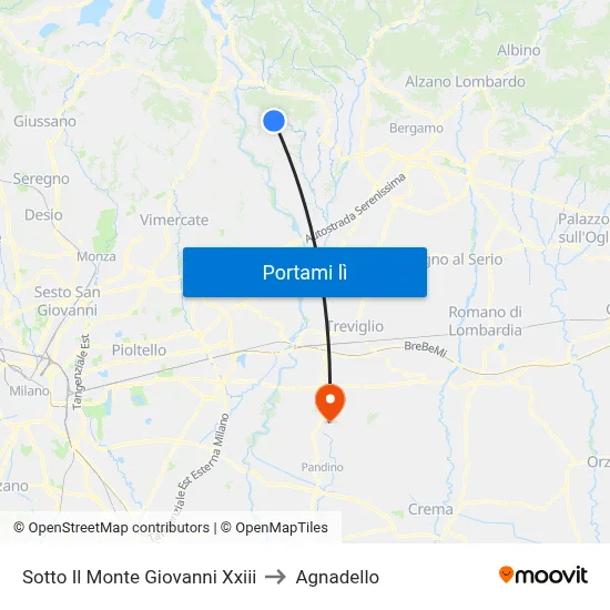Sotto Il Monte Giovanni Xxiii to Agnadello map