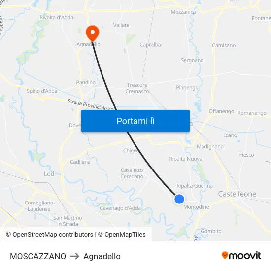 MOSCAZZANO to Agnadello map
