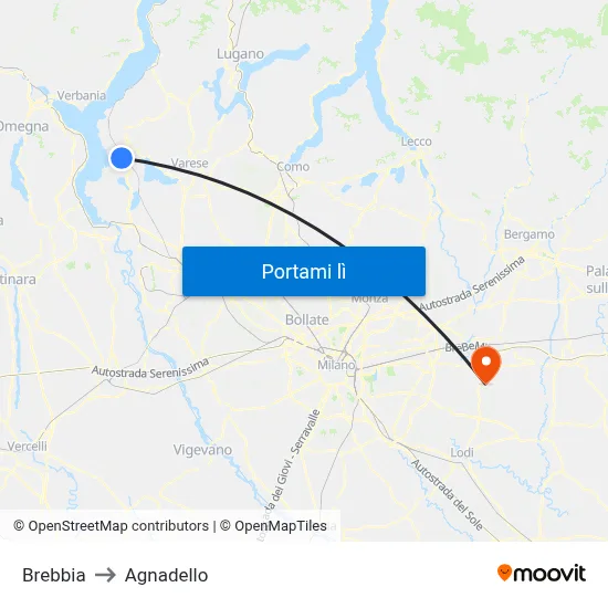 Brebbia to Agnadello map