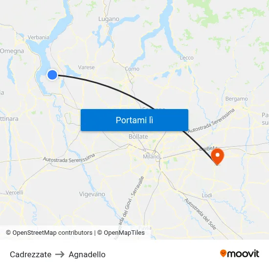 Cadrezzate to Agnadello map
