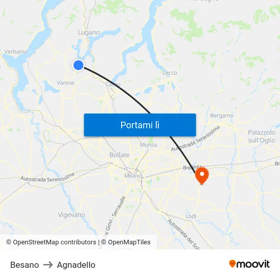 Besano to Agnadello map