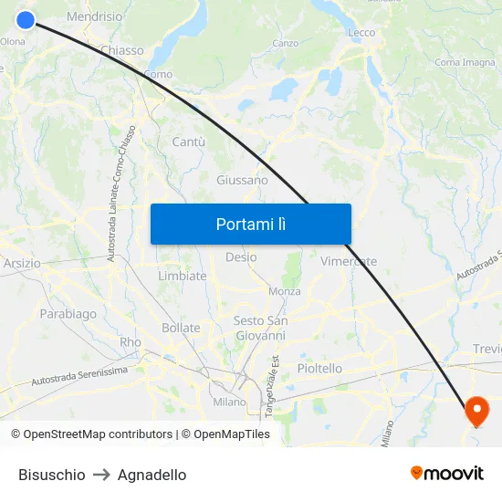 Bisuschio to Agnadello map