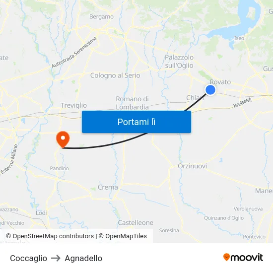 Coccaglio to Agnadello map