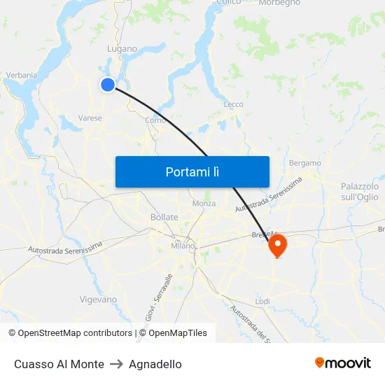 Cuasso Al Monte to Agnadello map
