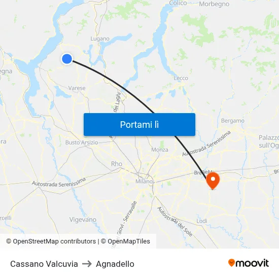 Cassano Valcuvia to Agnadello map