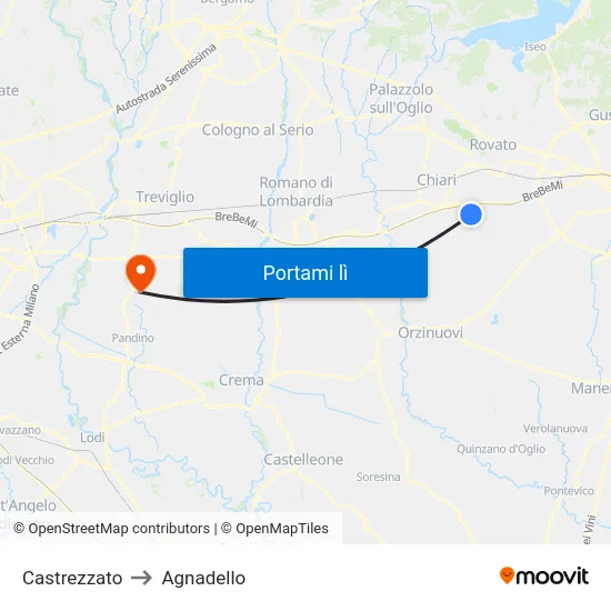 Castrezzato to Agnadello map