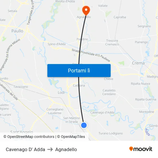Cavenago D' Adda to Agnadello map