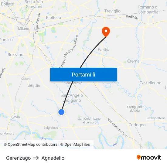 Gerenzago to Agnadello map