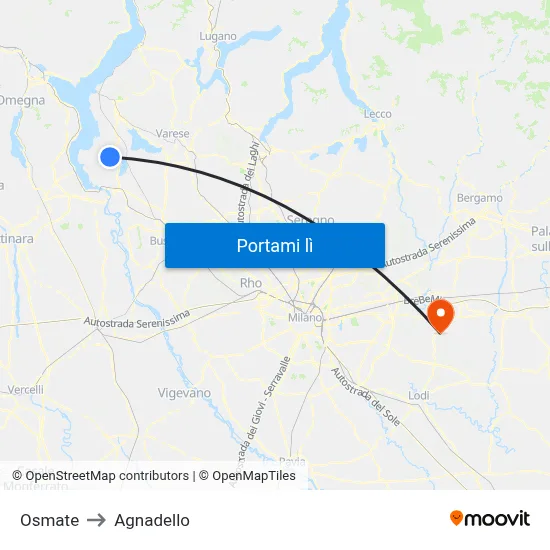 Osmate to Agnadello map