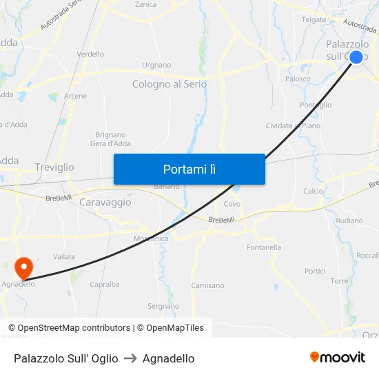 Palazzolo Sull' Oglio to Agnadello map