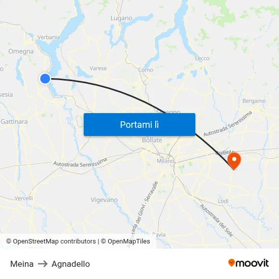 Meina to Agnadello map