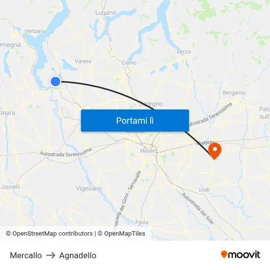 Mercallo to Agnadello map