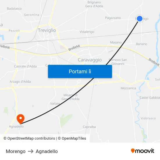 Morengo to Agnadello map