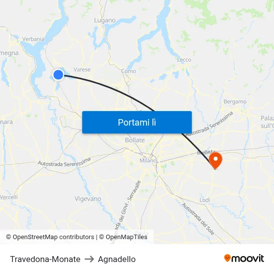 Travedona-Monate to Agnadello map