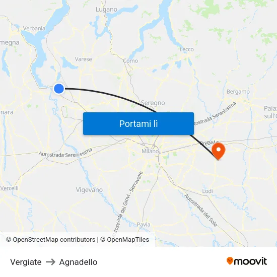 Vergiate to Agnadello map
