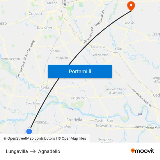Lungavilla to Agnadello map