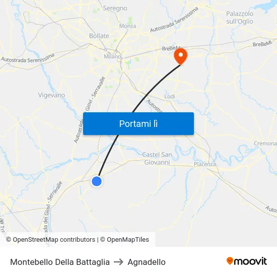 Montebello Della Battaglia to Agnadello map