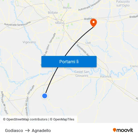 Godiasco to Agnadello map