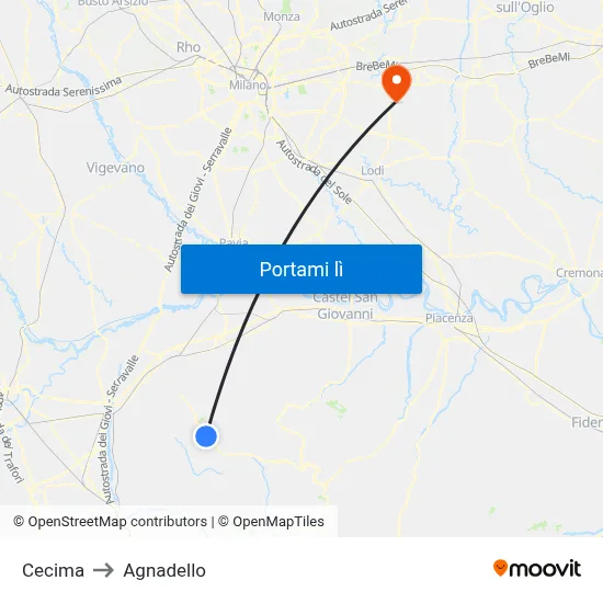 Cecima to Agnadello map