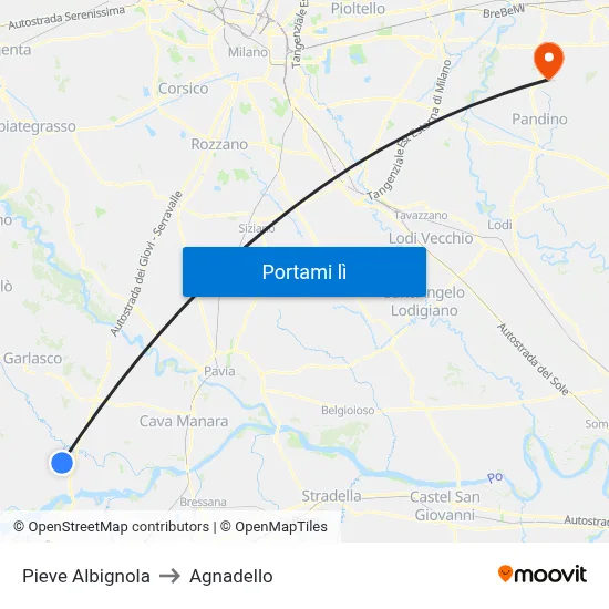 Pieve Albignola to Agnadello map