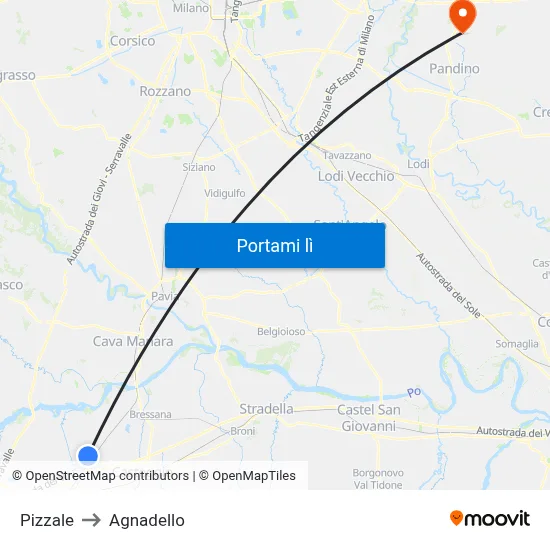 Pizzale to Agnadello map