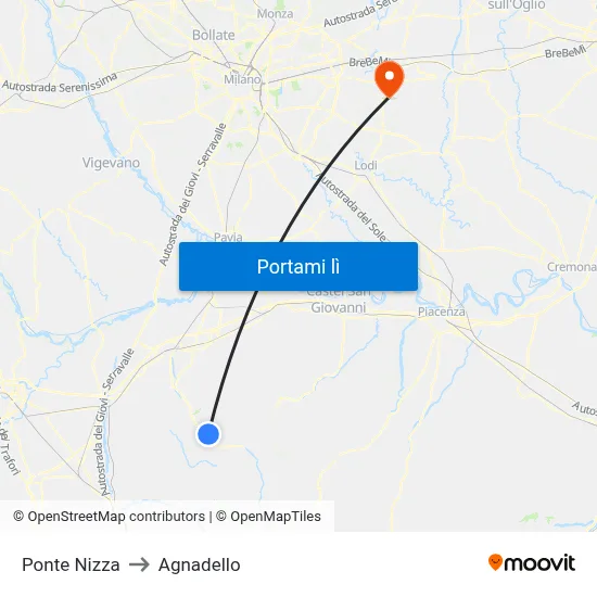 Ponte Nizza to Agnadello map