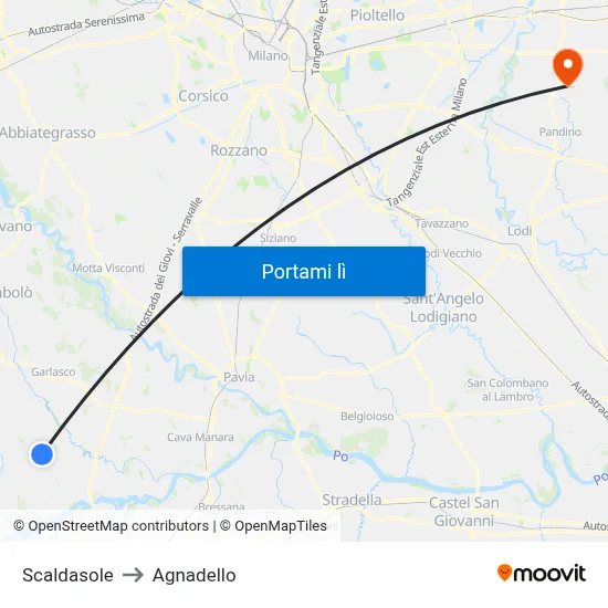 Scaldasole to Agnadello map