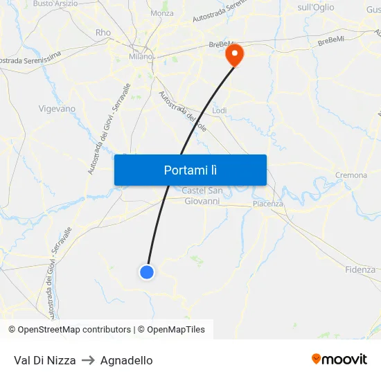 Val Di Nizza to Agnadello map