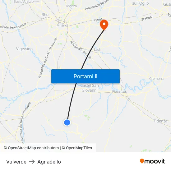 Valverde to Agnadello map