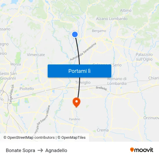 Bonate Sopra to Agnadello map