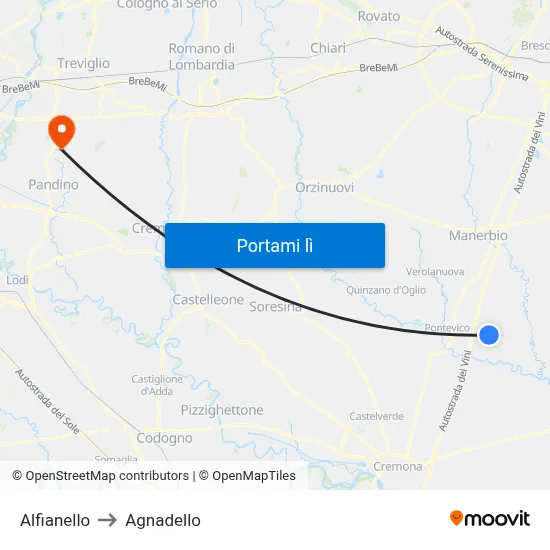 Alfianello to Agnadello map