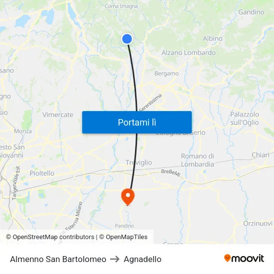 Almenno San Bartolomeo to Agnadello map
