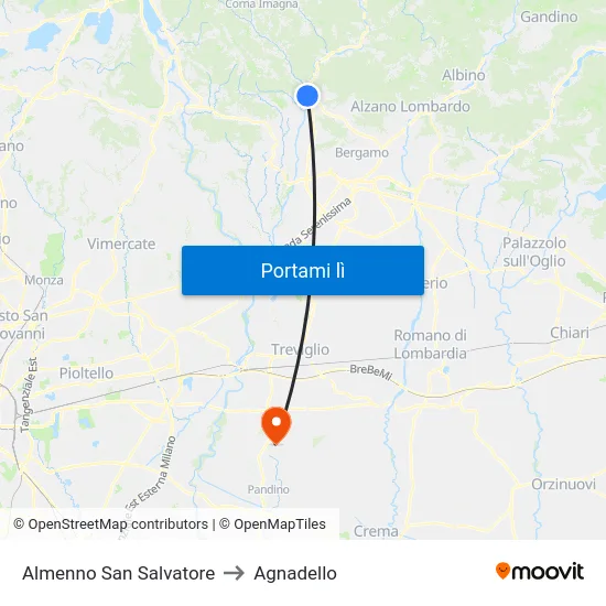 Almenno San Salvatore to Agnadello map
