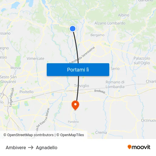 Ambivere to Agnadello map