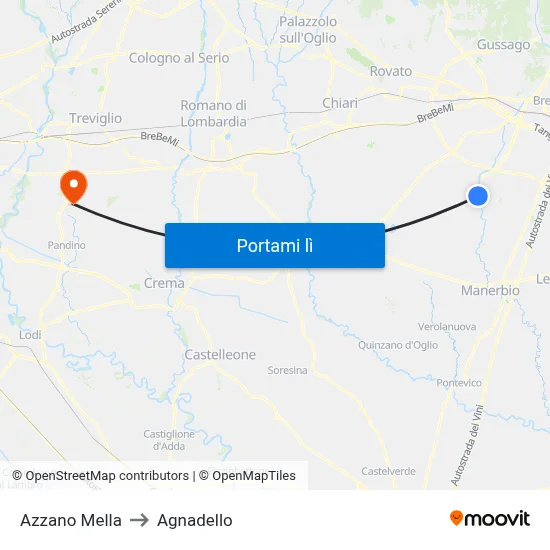 Azzano Mella to Agnadello map