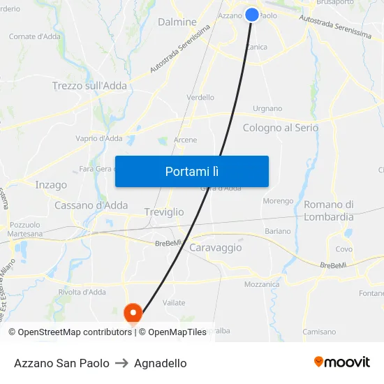 Azzano San Paolo to Agnadello map