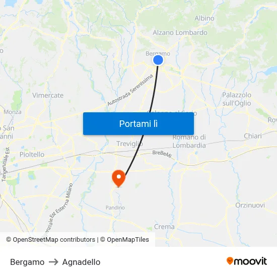 Bergamo to Agnadello map
